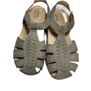 Earth Origins Balli Womens gray leather weave slingback hook & loop sandals sz 7